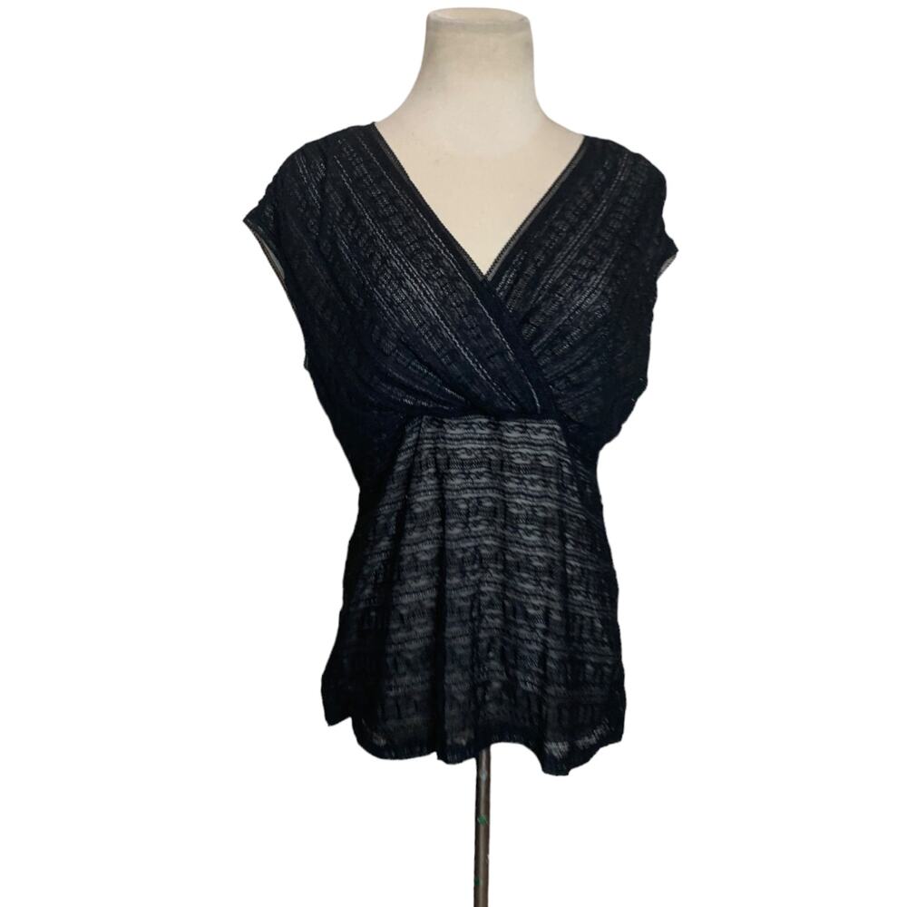 Ann Taylor black lace cap sleeves blouse size Large